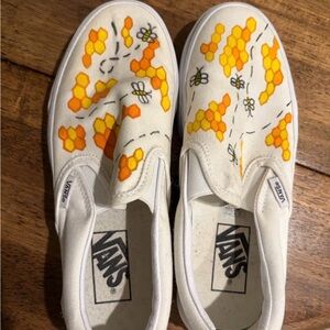 Vans Slip-On Sneakers - White and Orange Honeycomb